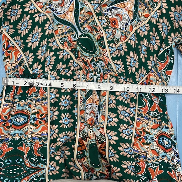 Boho Maxi Dress Faux Wrap Side Slits V Neck Short Flutter Sleeves Like New Small - Picture 14 of 17